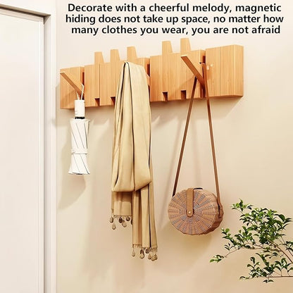 Wall Mounted Coat RackHooks Piano Key Hangers Natural Solid Wood Hanger Non-Woven Fabric Clothes Hangers for Closet, Kitchen, Bedroom, Bathroom, Entryway (Beech, 8 Hooks)