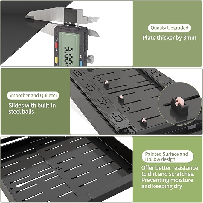 2 Pack Pull Out Cabinet Organizers Expandable (13''-19''), Plastic Slide Out Drawers for Kitchen, Bathroom, Pantry, Under Sink Storage, Pull Out Drawers Fixed with Adhesive Nano Film (Black)