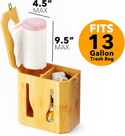 SpaceAid Bamboo 2 in 1 Garbage Bag Roll Holder & Dispenser, Under Sink Organizer for Kitchen Storage