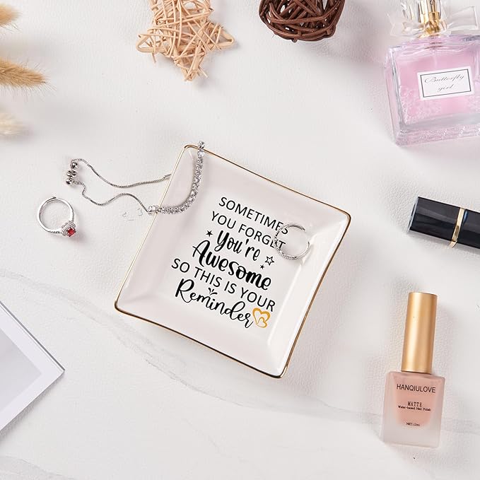 Spegiffu Birthday Gifts for Women Jewelry Dish - You are Awesome Gift for Best Friends Female Coworker Mom Mother's Day Christmas Retirement Valentines Gifts for Her