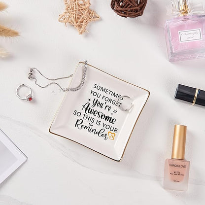 Spegiffu Birthday Gifts for Women Jewelry Dish - You are Awesome Gift for Best Friends Female Coworker Mom Mother's Day Christmas Retirement Valentines Gifts for Her