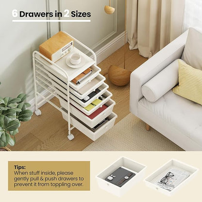 Giantex 6 Storage Drawer Cart Rolling Organizer Cart for Tools Scrapbook Paper Home Office School Multipurpose Mobile Utility Cart (Ivory)