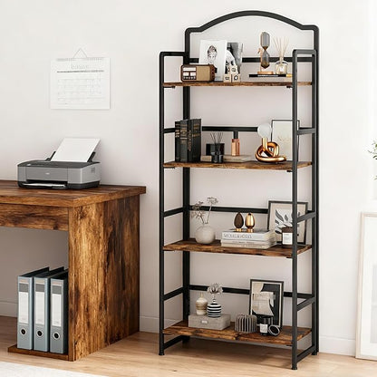 JSB No Assembly Folding Bookshelf, 4 Tier Book Shelf for Storage, Vintage Wood Foldable Bookcase for Living Room, Bedroom, Office Organization Shelves