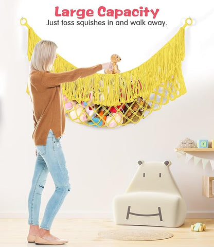 Stuffed Animal Hammock - Extra Large 63'' Long, Stuffed Animal Storage, stuffed animal Holder net, Hammock Large, Storage Hanging Organizer - Lemon yellow