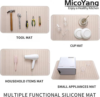 Silicone Dish Drying Mat for Multiple Usage,Easy clean,Eco-friendly,Heat-resistant Silicone Mat for Kitchen Counter or Sink,Refrigerator or Drawer Liner Tapioca 4XL 32 inches x 18 inches