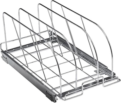 VEVOR Pan and Pot Rack, Expandable Pull Out Under Cabinet Organizer, Cookie Sheet Baking Pans tray Organization, Adjustable Wire Dividers, Steel Lid Holder for Kitchen Cabinet & Pantry Storage, 11.7"W
