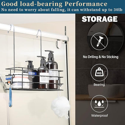 Seltomer Shower Caddy Hanging Shower Orangizer Stainless Steel Shower Rack with Hooks Over The Door, Shampoo Basket Storage (Black)