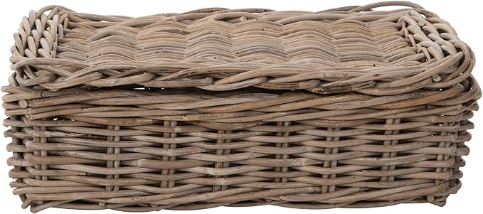 Rectangular Underbed Storage Bin with Lid Rattan Basket for Clothes, Blankets Pillows Lightweight Wicker Storage Unit 7 in. H x 21 in. L x 15 in. W - from Kouboo