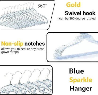 Blue Plastic Hangers for Clothes 40 Pcs, 16" Wide Clear Hangers for Men's Shirt, Teens Closet, Youth Suit, Hoodie, Adults Hanger with Swivel Silver Hook, Thin Clothing Rack for Dorm Room
