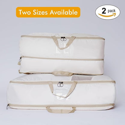 HappiBox 2-pack Comforter Storage Bag - Compression Organizer, Pillow, Blanket, Bedding, Duvet - Space Saver Collapsible Extra Large Mesh Packing Cube - Queen King Size (2-pack Medium Size (24x14x11))