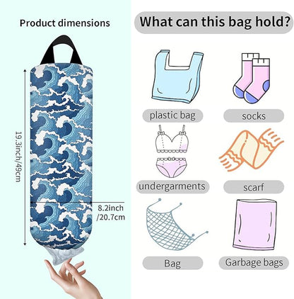 Plastic Bag Holder, Wall Mount Grocery Bag Organizer, Funny Hanging Trash Storage Dispenser for Home Kitchen Cute Blue Surf