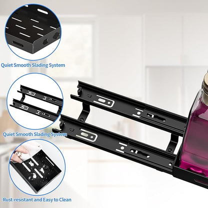 Pull Out Spice Rack Organizer for Cabinet, Heavy Duty Spice Organizer for Cabinet, Vertical Spice Rack for Kitchen, Cabinet, Pantry, Cupboard (4.2''Wx10.5''Dx2.8''H, Metal Black)