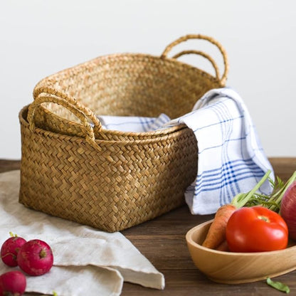 DOKOT Woven Rattan Baskets - Set of 3, Perfect for Kitchen Storage and Organizing Fruits