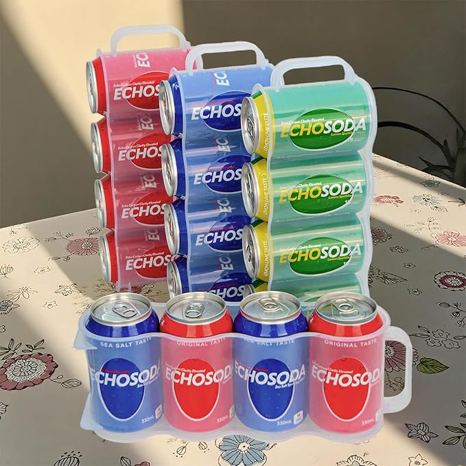 ChasBete Portable Soda Can Organizer for Refrigerator Shelf, Beer Can Holder, Fridge Storage Sliding Rack, Clear Plastic 2 Pack