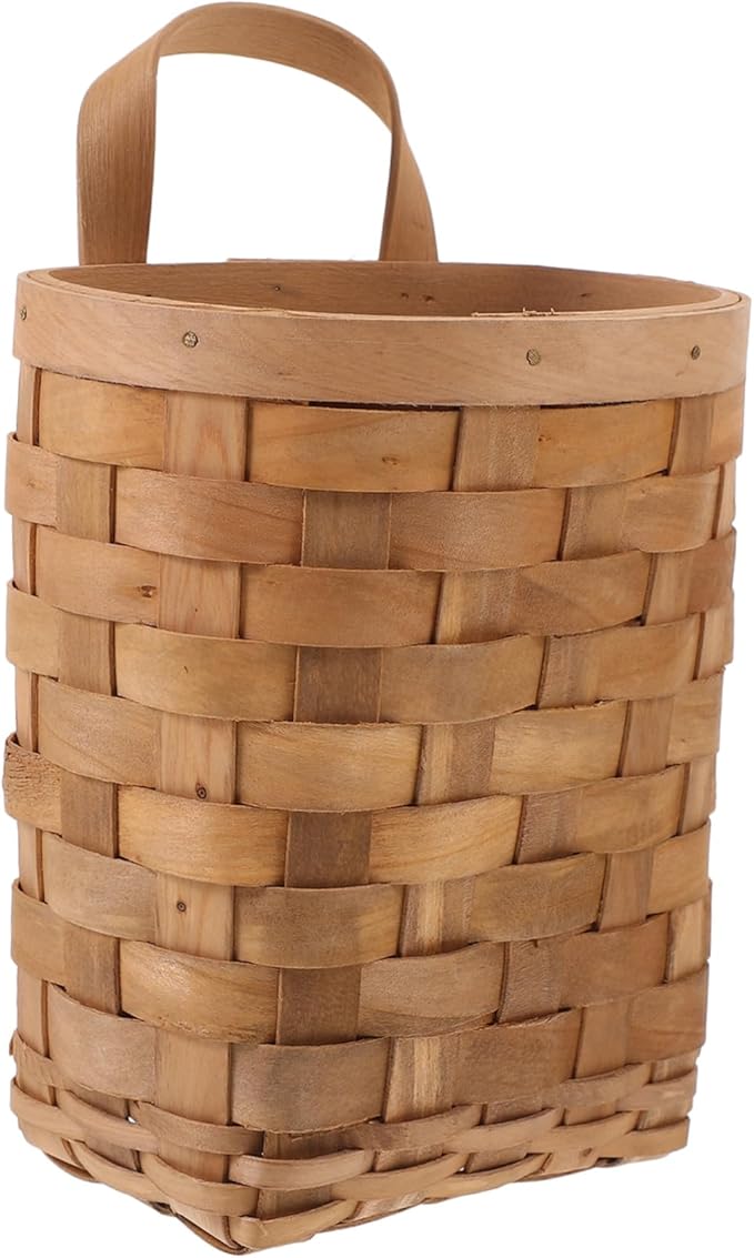 Wall Mount Organizer Woven Hanging Basket for Kitchen Storage Wood Organizer Bin for Makeup Essentials Bathroom Bedroom Closet Door Hanging Storage