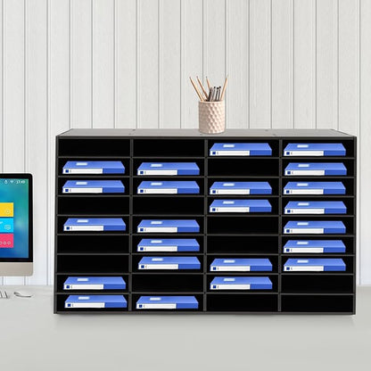 Literature Organizer Sorter,Desktop File Sorter Mail Center Magazine Paper Storage PVC Board File Holder Mailbox Student Classroom Keepers for Home&Office (Black, 36 Slots)