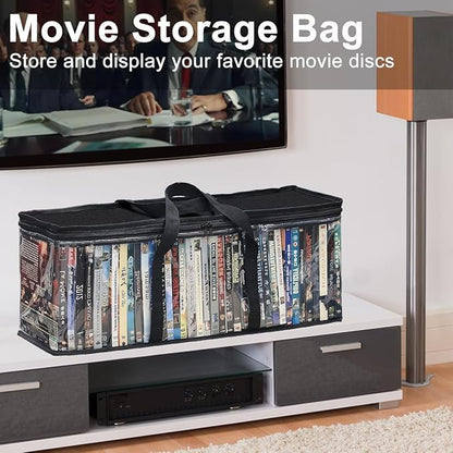 CD DVD Storage Bags 2-Pack, Clear Blu-ray Case Holder with Zipper & Handles | Holds 56 Blu-ray, 40 DVD, 96 CD Cases per Bag | Media & Video Game Storage Organizer for Movies
