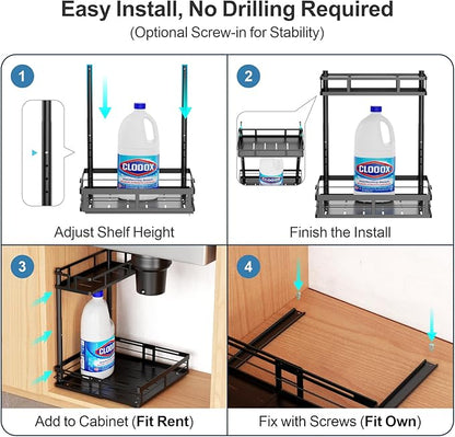 iSPECLE Under Kitchen Sink Organizer - 1 Pack Height Adjustable Pull Out Cabinet Organizer Fit Around Plumbing & Disposal, Heavy-Duty Undersink Storage Sliding Get Item for 30" - 36" Wide Sink Cabinet