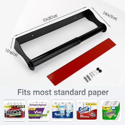 Black Paper Towel Holder Under Cabinet,Wall Mount Self Adhesive Paper Towel Rack for Kitchen,Stainless Steel hanging Paper Towel Rolls Holder,No more worrying about the paper roll falling off