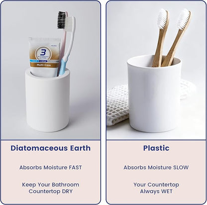 Drying Stone Toothbrush Holder, Diatomite Toothbrush Holders for Bathroom Counter, Quick Drying Electric Toothbrush and Toothpaste Holder Bathroom Organizer, White