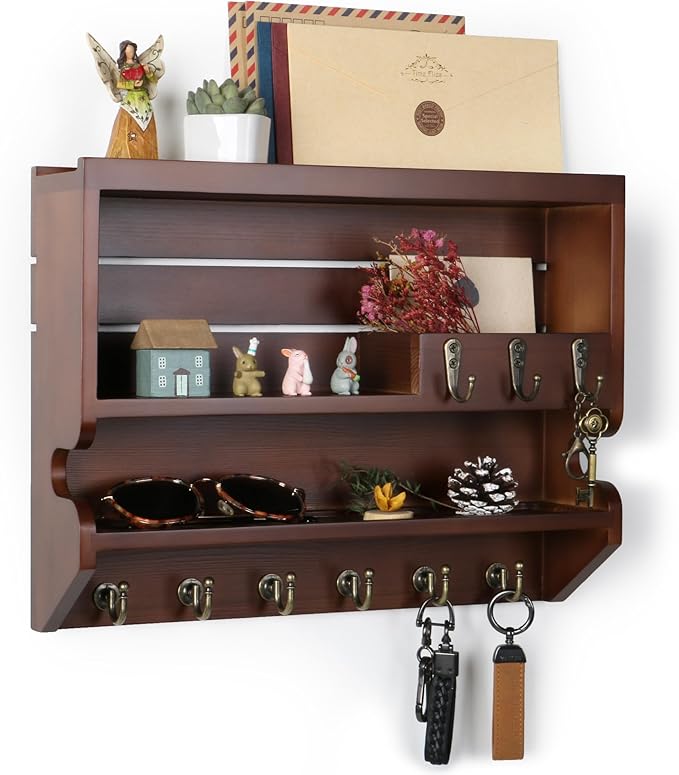 Key Holder for Wall, Mail Organizer Wall Mounted, Luxury Walnut