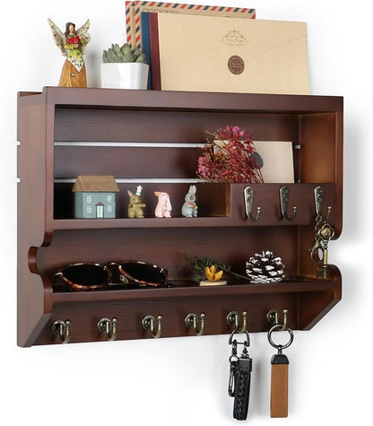 Key Holder for Wall, Mail Organizer Wall Mounted, Luxury Walnut