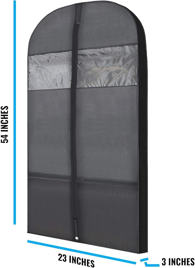 Plixio Gusseted Garment Bags Suit Bag for Travel and Clothing Storage of Dresses, Dress Shirts, Coats— Includes Zipper Pockets and Large Transparent Window (10 Pack: 54” X 24” x 3.4”)