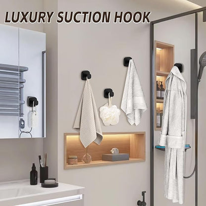 Supopular Heavy Duty Reusable Suction Cup Hooks for Kitchen/Bathroom/Shower - Wet-Proof Hooks for Towels, Robes, Loofah&Wreaths/No Drill Mounting on Glass, Tile, Metal (2, Matte Black)