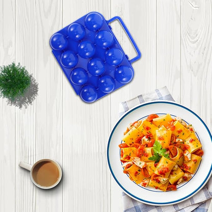 GLEAVI Portable Plastic Egg Carrier with Handle and Lid 12 Egg Storage Box for Camping Picnic and Kitchen Use Blue Foldable Holder Container