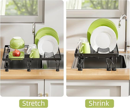 BBXTYLY Expandable Dish Drying Rack Over The Sink, Adjustable Dish Rack in Sink with Expandable Feet, Inside Dish Drainer for Kitchen Counter, Drying Rack Fit for 11"-19" Kitchen Sink
