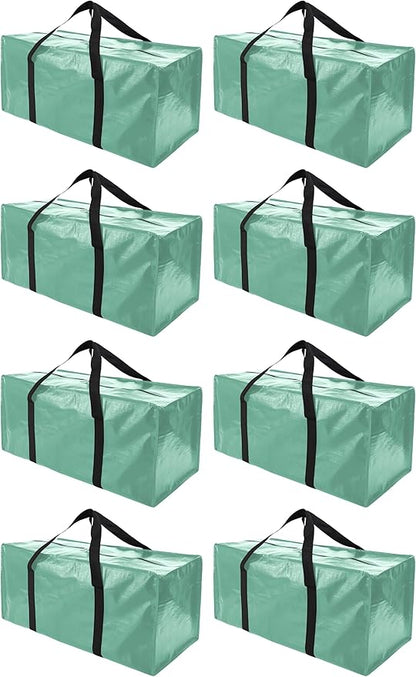 Extra Large Moving Bags with Zippers & Carrying Handles, Heavy-Duty Storage Tote for Space Saving Moving Storage, Fold Flat, Alternative to Box and Bin - 8 Pack, 40 Gal, Teal
