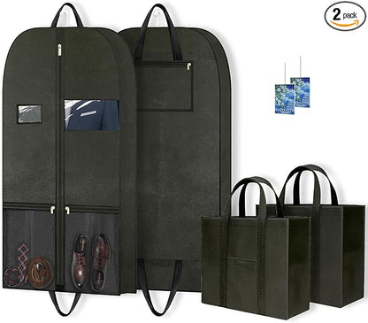 43" Garment Bags for Closet Storage and Travel, Gusseted Hanging Garment Bags for Men Women with Pockets Handles and Zipper, Suit Cover Bags for Clothes, Suits, Dress, Shirts, Coats, Jackets, 2 Pack