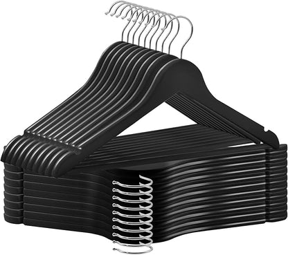 ABHENG 20 Pack Wooden Coat Hangers, 360° Swivel Hook, Suit Hangers with Anti-Slip Notches, Clothes Hangers for Jackets, Shirts, Dress, Black UAWY0520B