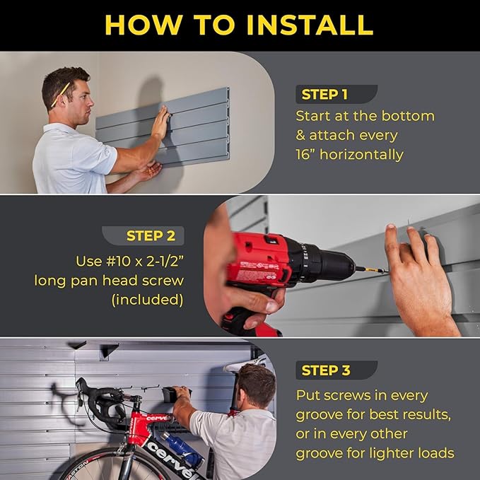 Heavy Duty 3x4 PVC Garage Slatwall Storage System (with Endcaps & Screws) - Modular Slat Wall Paneling for Garage Wall Organizer - Interlocking Slatwall Panels for Home & Commercial Use (White)