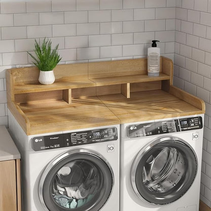 Washer Dryer Countertop, Laundry Wood Shelf Topper with Edge, 2-Tier Laundry Countertop, for Washer and Dryer Laundry Hamper Counter Storage Organization (Natural)