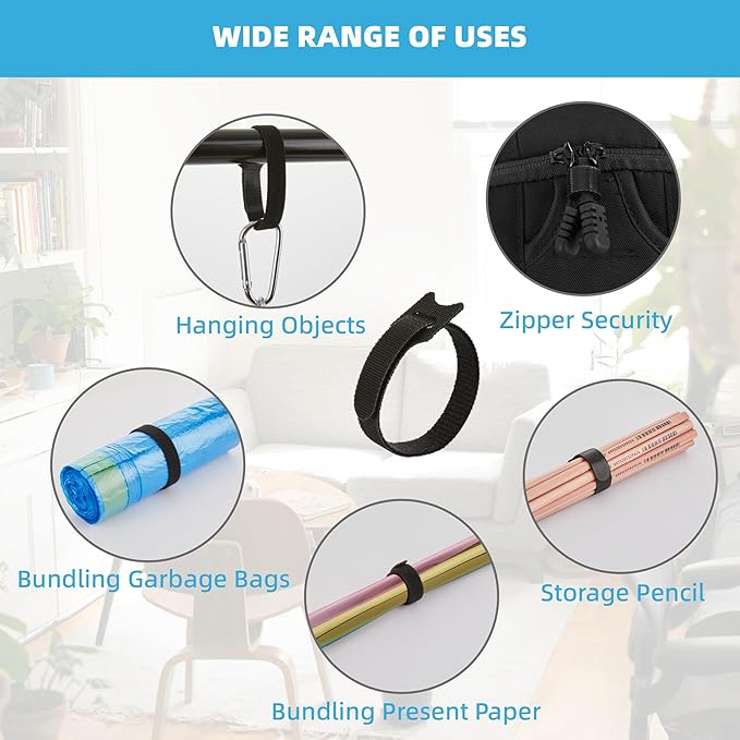 200 PCS Reusable Cable Ties with Hook and Loop, Multi-purpose Adjustable 8 Inch Cable Management Wire Ties Cable Straps for Organizing Home, Office and Data Centers (Black)