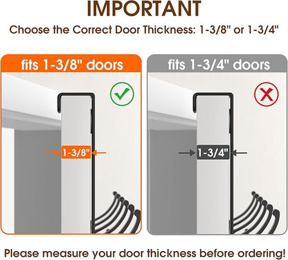 KitchLife Over The Door Hooks Hanger with 7 inches Extended Arms, Fits 1-3/8" Doors, F18U, Bathroom Towel Rack Organization, Thickened 6-Double Hook, Matte Black