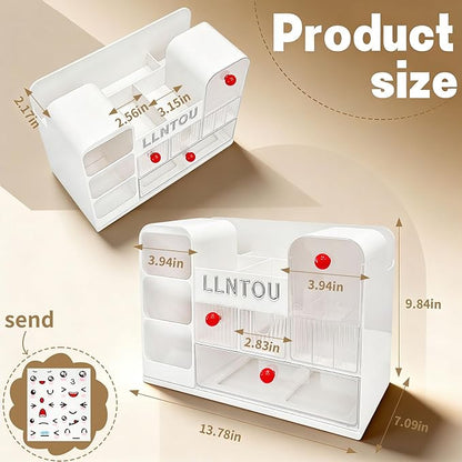 LLNTOU Makeup Organizer for Vanity with Brush Holder, Large Cosmetic & Skincare Organizer Countertop with Muti-Drawers, Cosmetic Display Case for Lipsticks, Nail Polishes, Perfumes, Eyeshadow (white)
