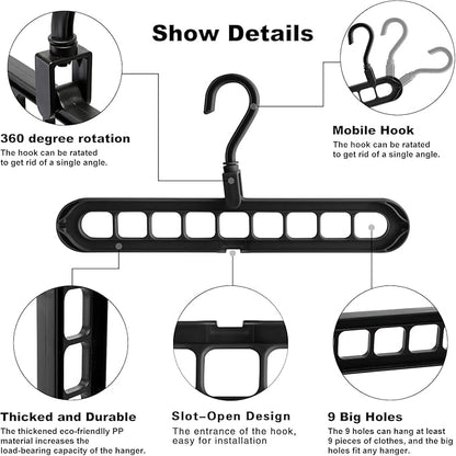 YZÉ BY YIZHE 【9-Space Saving Hangers】, 【Heavy Duty PP Plastic】 【Cascading Hanger Organizer 】 with Anti-Skid Foldable Design for Closet (Random, 10)