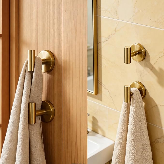 5Pcs Brushed Gold Bathroom Hardware Towel Bar Accessories Set 23.6 Inch SUS304 Stainless Steel Bath Towel Racks with Toilet Paper Holder Shelf for Bathroom Kitchen Wall Mounted, Middle Removable