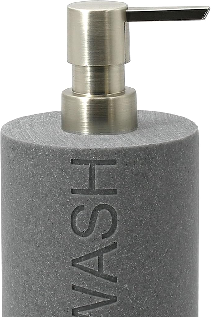 Indecor Home Resin Neutral Gray Sandstone Body Wash Engraved Bottle Refillable Pump Dispenser, Durable Waterproof Resin Construction for Bath, Shower - Gray Sandstone Satin Nickel Pump