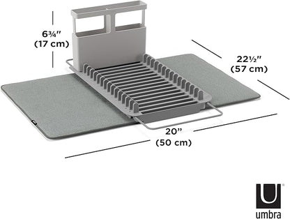Umbra Udry Dish Rack and Microfiber Drying Mat – Space-Saving Design Folds Up for Easy Storage, Over-Sink Rack, Gray