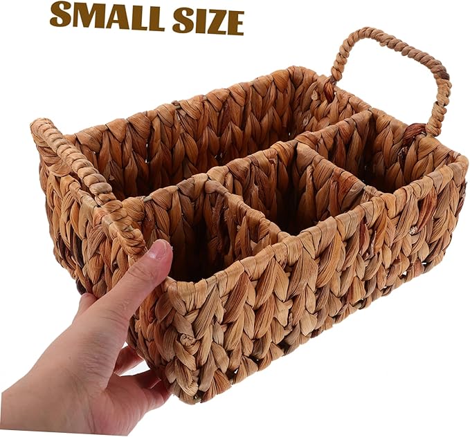 Woven Storage Basket for Tableware Divided Hyacinth Cutlery Organizer Practical Silverware Basket for Kitchen and Dining Natural Material Rustic Home Decor