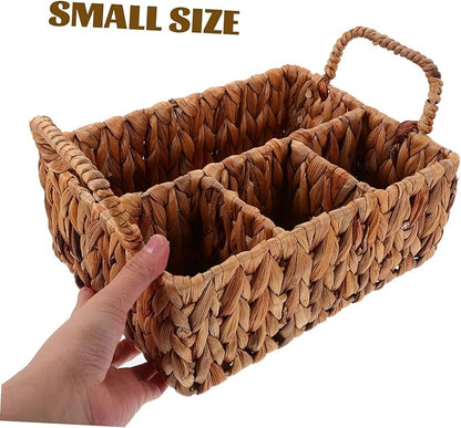Woven Storage Basket for Tableware Divided Hyacinth Cutlery Organizer Practical Silverware Basket for Kitchen and Dining Natural Material Rustic Home Decor