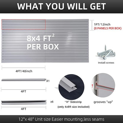 Slat Wall Paneling Garage Wall Organizer, Grey Slatwall Panels 4x8 ft Garage Slat Wall Storage Systems Garage Tool Organizer Wall Mount, Slat Board PVC Wall Panels Garage Storage Organization Product