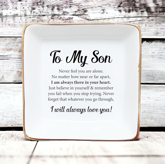 HatafaFurni Gifts for Son from Dad, Mom, Ring Dish for Men - Birthday, Christmas, Wedding Gifts for Son - to My Son, I Will Always Love You - Jewelry Dish, Ceramic Ring Dish, Trinket Tray for Men