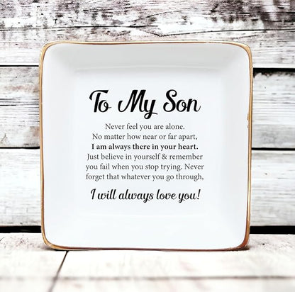 HatafaFurni Gifts for Son from Dad, Mom, Ring Dish for Men - Birthday, Christmas, Wedding Gifts for Son - to My Son, I Will Always Love You - Jewelry Dish, Ceramic Ring Dish, Trinket Tray for Men