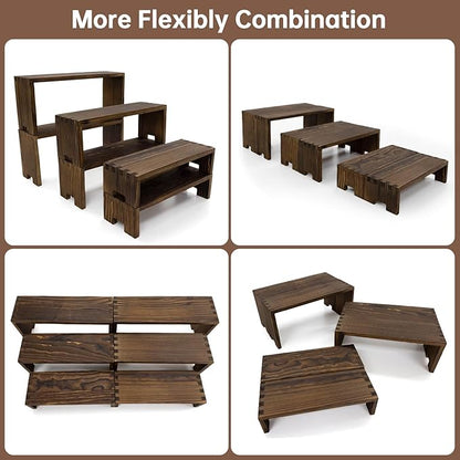 4Set Small Display Riser Wood Risers Wooden Cupcake Display Stand 3 Tiered 12Pcs Racks Cake Stands Dessert Food Perfume for Vendors Event for Party