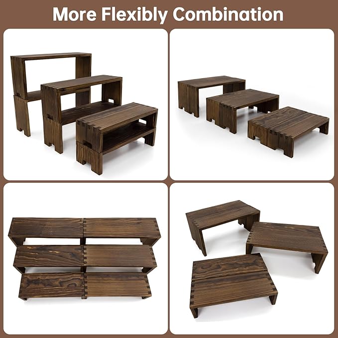 2 Set Large Display Riser Wood Risers Wooden Cupcake Display Stand 3Tiered 6Pcs Racks Perfume Display Dessert Food Stands for Vendors Event Party