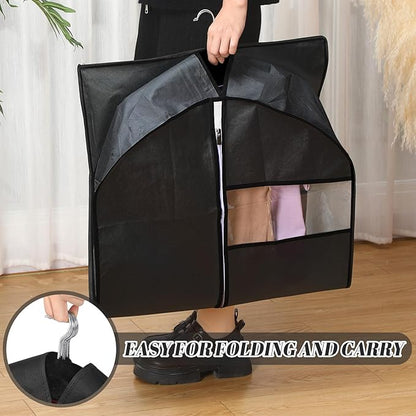 2 Pcs 10" Gusseted Garment Bags for Hanging Clothes Dress Bags for Gowns Long Closet Waterproof Garment Covers Wedding Dress Cover Traveling Clothes Protector (Black,43 Inch)
